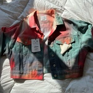 Pull & Bear cropped tie die oversized denim Jacket NWT